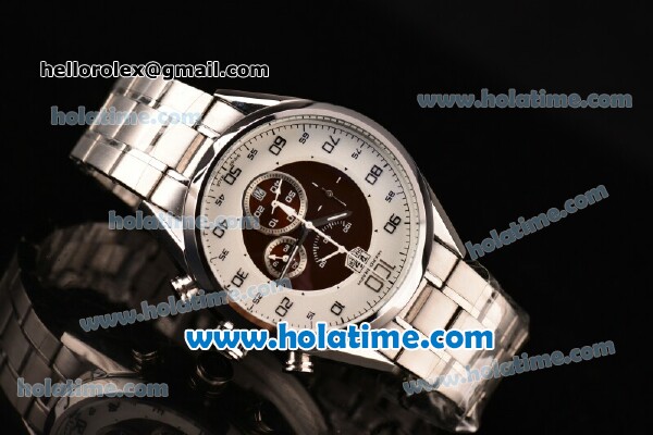 Tag Heuer Mikrograph Chrono Miyota OS10 Quartz Full Steel with White/Brown Dial and Arabic Numeral Markers - Click Image to Close